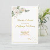 Chic White floral Travel Bridal Shower Invitation (Debout devant)