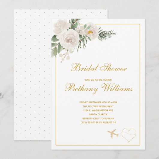 Chic White floral Travel Bridal Shower Invitation (Devant / Derrière)