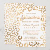 Chic White Gold Cheetah Leopard Quinceañera Kaart (Voorkant / Achterkant)
