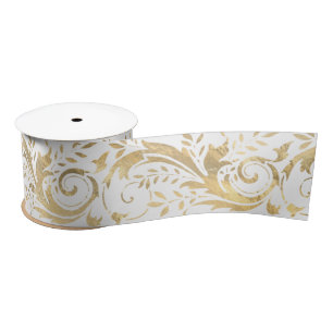 Chic White Gold Floral Scroll Modern Pattern Lint