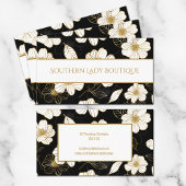 Chic White Gold Flowers op zwart Visitekaartje
