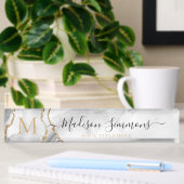 Chic White Gold Glitter Agate Monogram Script Name Naambordje