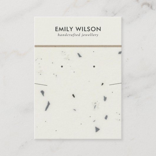 CHIC WHITE GRAY TERRAZZO KETTING EARRING DISPLAY VISITEKAARTJE (Voorkant)