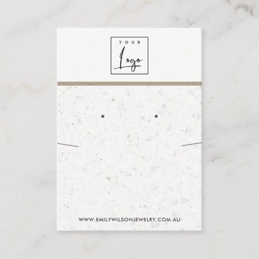 CHIC WHITE GRAY TERRAZZO KETTING EARRING DISPLAY VISITEKAARTJE (Voorkant)