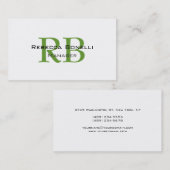 Chic White Green Monogram Manager Visitekaartje (Voorkant / Achterkant)