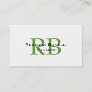 Chic White Green Monogram Manager Visitekaartje