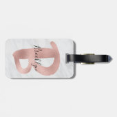 Chic White & Grey Marble Roos Gold B Monogram Naam Bagagelabel (Achterkant horizontaal)