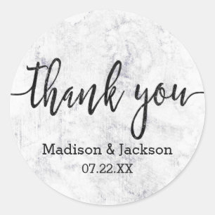 Chic White & Grey Marble Wedding Favor Ronde Sticker