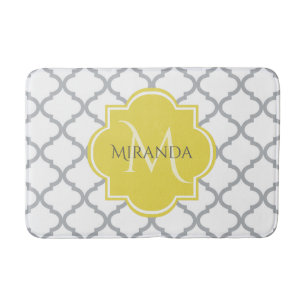 Chic White Grey Quatrefoil Geel Monogramnaam Badmat