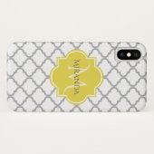 Chic White Grey Quatrefoil Geel Monogramnaam Case-Mate iPhone Case (Achterkant (horizontaal))