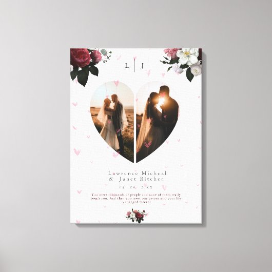 Chic White Heart Shaped Photo Custom for Couples Canvas Afdruk (Voorkant)