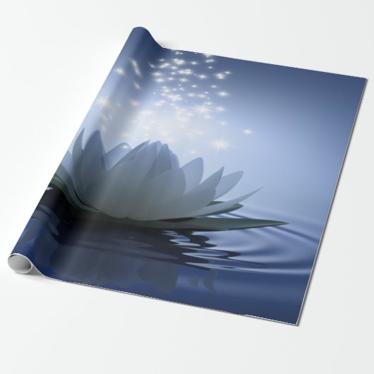 Chic White Lotus Blue Cadeaupapier (Uitgerold)