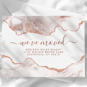 Chic White Marble Agate Roos Gold Glitter Moving Aankondigingskaart