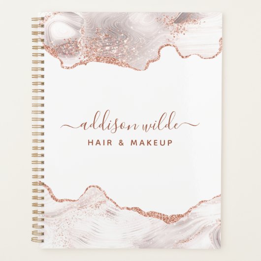 Chic White Marble Agate Roos Gold Glitter Planner (Voorkant)