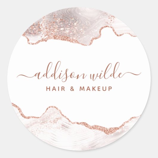 Chic White Marble Agate Roos Gold Glitter Ronde Sticker (Voorkant)