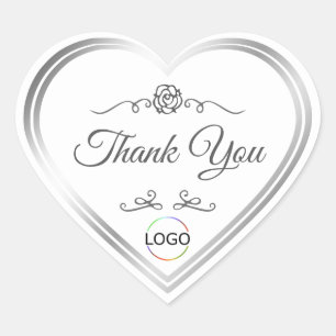 Chic White met Zilver Lijst en Logo Dank u Hart Sticker
