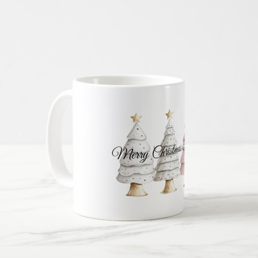 Chic White Mint Roze Kerstbomen Koffiemok (Voorkant links)