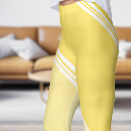 Chic White onder Bleke Yellow Banded Print Leggings