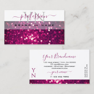Chic White Pink Paars Mousserend Glitter Monogram Visitekaartje
