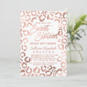 Chic White Rose Gold Cheetah Leopard Sweet 16 Kaart (Staand voorkant)