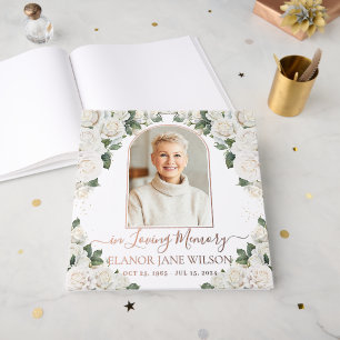Chic White Roses Memorial Funeral Rose Gold Photo