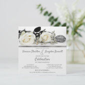Chic White Rose's Wedding Invitation Kaart (Staand voorkant)
