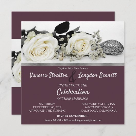 Chic White Rose's Wedding Invitation Kaart (Voorkant / Achterkant)