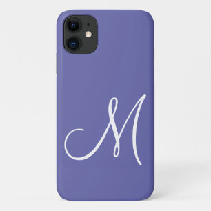Chic White Script Initiaal Periwinkle iPhone 11 Hoesje