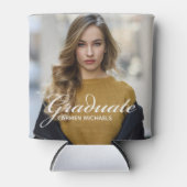 Chic White Script Overlay Afstuderen Foto Blikjeskoeler (Voorkant)