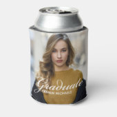 Chic White Script Overlay Afstuderen Foto Blikjeskoeler (Blikje Achterkant)