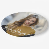 Chic White Script Overlay Afstuderen Foto Papieren Bordje (Gekanteld)