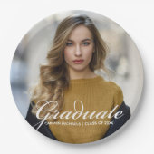 Chic White Script Overlay Afstuderen Foto Papieren Bordje (Voorkant)