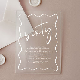 Chic White Script Wavy Lijst 60ste verjaardagsfees Acryl Uitnodigingen