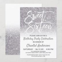 Chic White Silver Faux Glitter Ombre Sweet Sixteen