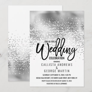 Chic White Silver Foil Confetti Ombre Huwelijk Kaart