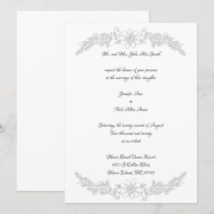 Chic White Silver Foil Floral Wedding Invitation Kaart