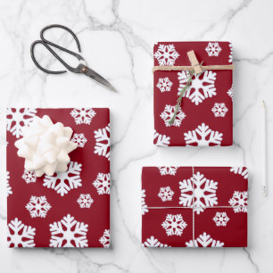 Chic White Snowflakes Nordic Pattern op Dark Red Inpakpapier Vel