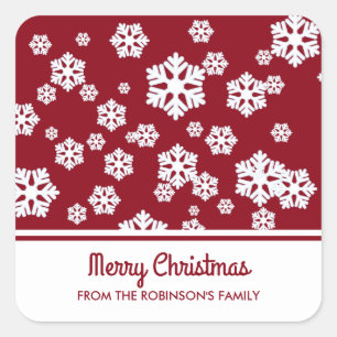 Chic White Snowflakes Nordic Pattern op Dark Red Vierkante Sticker