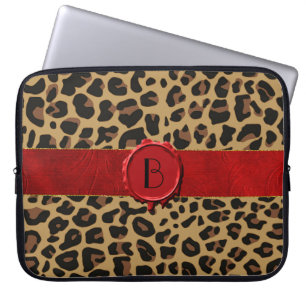 Chic Wild Animal Print met Monogram Laptop Hoesje Laptop Sleeve