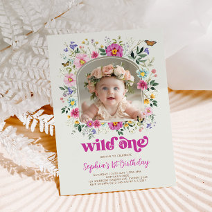 Chic Wild One Spring Wildflower 1e verjaardag foto Kaart