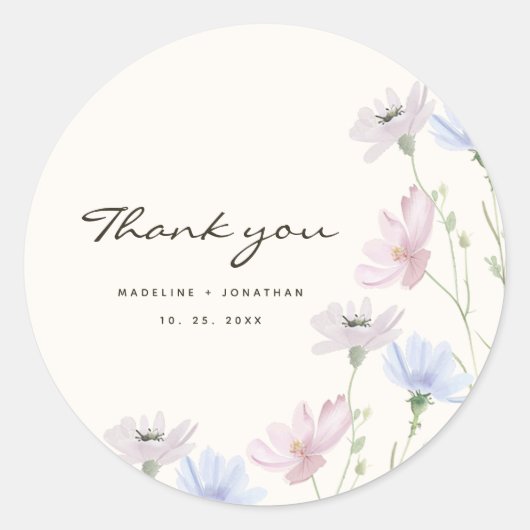Chic Wildflower Boho Beige bruiloft Ronde Sticker (Voorkant)