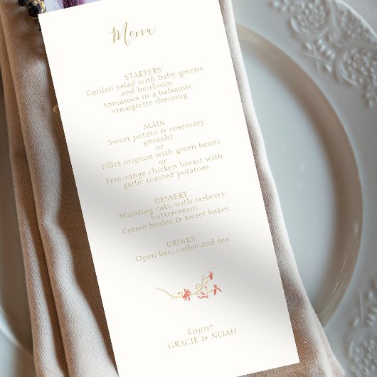 Chic Wildflower Ivoor Kaart Wedding Menu