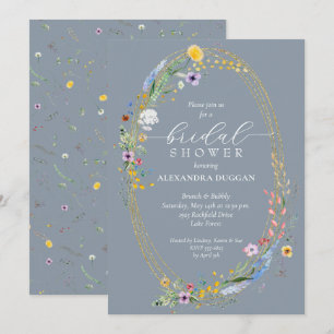 Chic Wildflower Krans Dusty Blue Vrijgezellenfeest Kaart