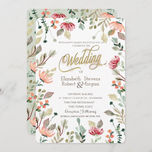 Chic Wildflower Wedding Kaart (Voorkant / Achterkant)