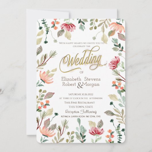 Chic Wildflower Wedding Kaart (Voorkant)