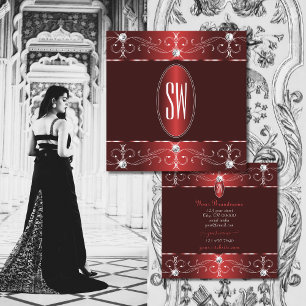 Chic Wine Red Burgundy Ornamenten Monogram Vierkante Visitekaartje