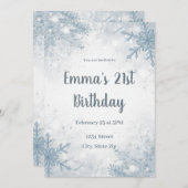 Chic Winter 21st Birthday Invitation – Snowflakes (Devant / Derrière)