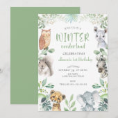 Chic Winter Animals Onederland 1e verjaardag Kaart (Voorkant / Achterkant)