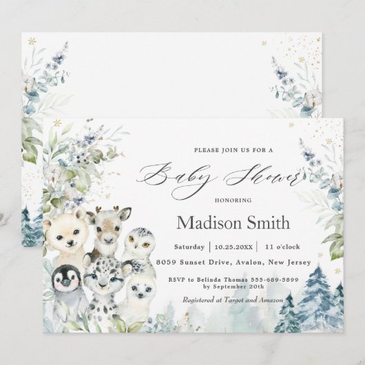 Chic Winter Arctic Alpine Animals Baby shower Kaart (Voorkant / Achterkant)