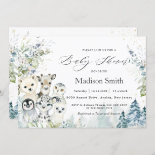 Chic Winter Arctic Alpine Animals Baby shower Kaart